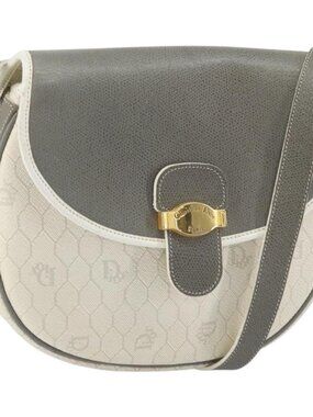 Christian Dior Honeycomb Canvas Shoulder Bag PVC Gold White Auth 160841